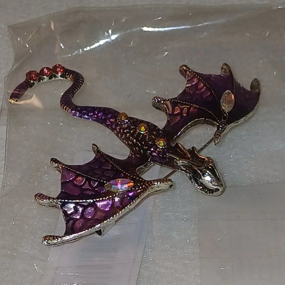 NWT Dragon Flying Pteradactyl Pin Brooch Metallic Halloween Jewelry AQUA BLUE - Picture 11 of 12